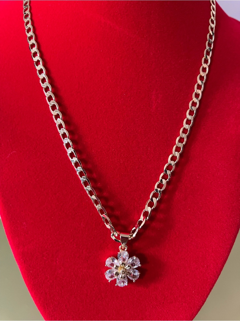 Gold-Tone Floral Crystal Pendant Necklace - Sparkling Flower Accent